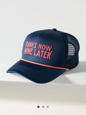 Anthropologie Navy Trucker Hat with Pink Lettering
